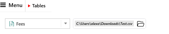 Auswahl der Fees-Kategorie und Upload der CSV-Datei im Tables-Modul von Tradility